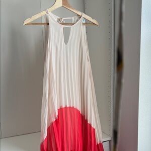 Lush Cream and Red Pleated Dress